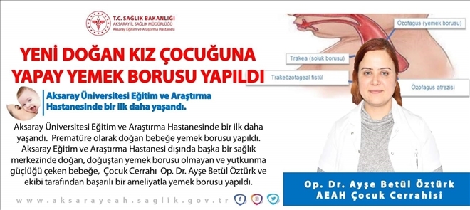 Prematüre olarak doğan bebeğe yemek borusu yapıldı