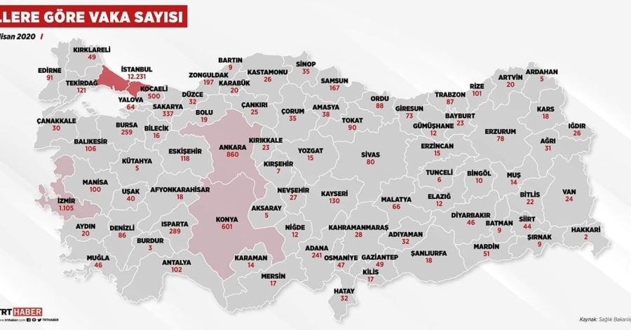 İLLERE GÖRE VAKA SAYISI